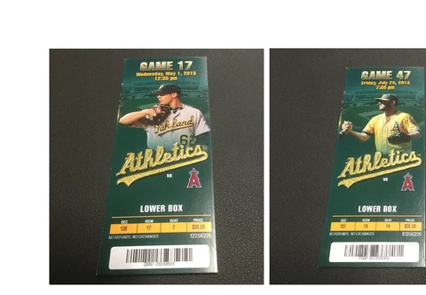 A'S 2013 TICKET STUB 5/1/13--7/26/13 Mike Trout HR # 38 & # 52~SGA Cover