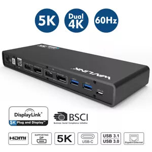 WAVLINK 5K Dual 4K USB-C Docking Station Dual HDMI DisplayPort 6 USB 3.0 RJ45 - Picture 1 of 8