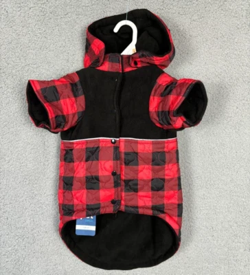 SCENEREAL 狗狗外套可拆卸连帽抓绒衬里纽扣格子多大号全新带标签 — 第 1/4 张图片