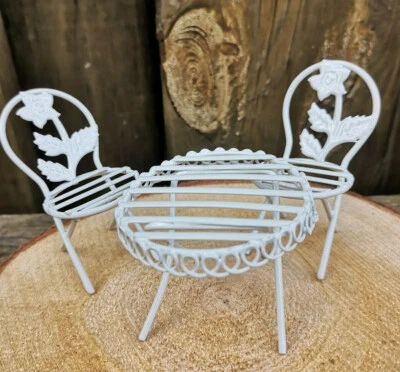 DZ Tisch Stühle Puppenhaus Möbel Gartenmöbel Metall 1:16 Weiß Set Garten Möbel