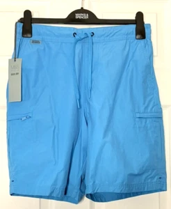 M&S Herren Badeshorts blau Baumwollmischung schnelltrocknend Reißverschlusstaschen KLEIN neu mit Etikett Markierungen - Bild 1 von 4