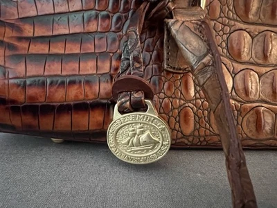 Vintage Brahmin Crocodile Embossed Leather Shoulder Bag Brown Gold Tone Hardware - Image 1 of 4