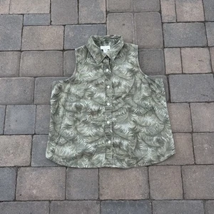 Jones New York Linen Button Up Tank Sleeveless Blouse Real Tree Green Woman’s 14 - Picture 1 of 5