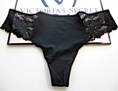 VICTORIA'S SECRET PINK No Show Thong Panty VS Black S M L XL Lace Trim Side NWT - Image 1 of 4