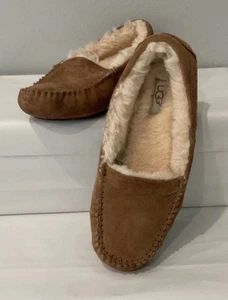 UGG überbackene Mokassins 57322 Damen Größe 8 Leder Wildleder Hausschuhe Slipper hellbraun oder braun - Bild 1 von 10