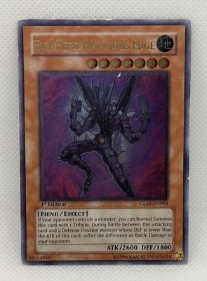 Yugioh Evil Hero Malicious Edge GLAS-EN003 1st Edition Ultimate Rare LP/MP - Image 1 of 4