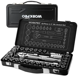 WORKPRO Socket Wrench Set, 12.7mm Drive, 32-Piece Set, Garage Tool Set, Quick Re - Picture 1 of 7