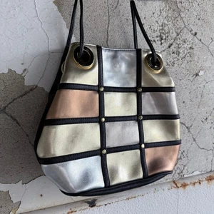 Bolso de Hombro Y2K Patchwork Ojal Metálico Cubo Bolso Cartera Glam City Chic - Imagen 1 de 8