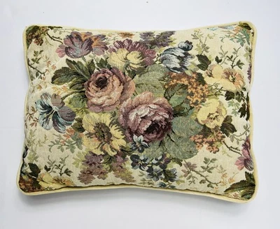 Vintage Floral Tapestry Throw Pillow 15X12” Rose Bouquet Needlepoint - Image 1 of 2