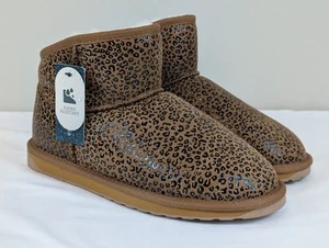 EMU Australia Sheepskin Aaron Suede Leopard Print Booties, Women's 9 Mens 8 New - Picture 1 of 19