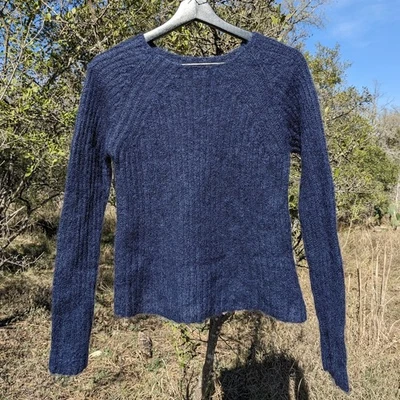 Suéter vintage Banana Republic azul mistura de mohair tecido aberto médio transparente retrô - Imagem 1 de 4