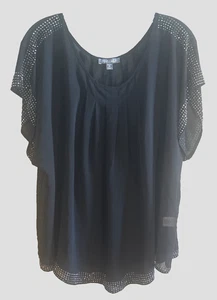 Roz & Ali Women’s Black Sheer Cap-Sleeve Blouse Sz 2X Sequin Sleeves & Hem 11-1 - Picture 1 of 9