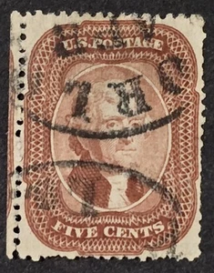 1858 US Scott #27 Thomas Jefferson Used Five Cents APS Certificate Expert Repair - Picture 1 of 3