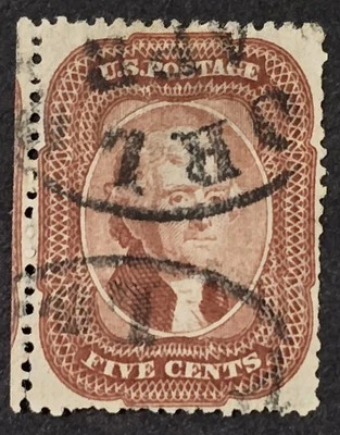 1858 US Scott #27 Thomas Jefferson Used Five Cents APS Certificate Expert Repair - Image 1 of 3