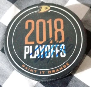 John Gibson Signed Hockey Puck  Anaheim Ducks 2018 Playoffs - Picture 1 of 1