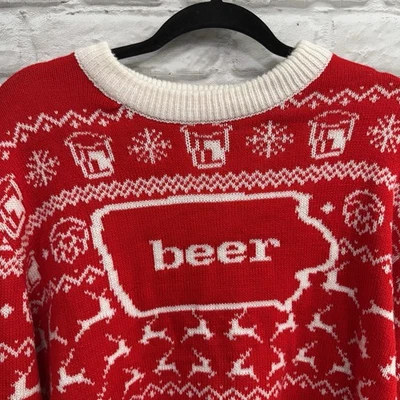 Mens Christmas Beer Ugly Sweater Size XL Unisex Red White Holiday Party Sweater - Image 1 of 4