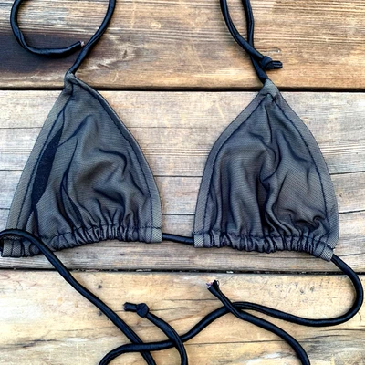 Traje de baño bikini triángulo Ujena vintage talla XS malla negra EE. UU. Foto 1 de 4