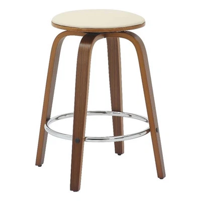 Taburete mostrador de cuero con marco de madera de álamo y giratorio en nogal/topo claro Foto 1 de 4