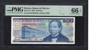 Mexico 50 Pesos 27-1-1981 P73 Uncirculated Grade 66 - Picture 1 of 2