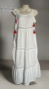 Rachel Zoe Dress LARGE Linen Blend Tiered White Crochet Panels Tassel Boho Maxi - Picture 1 of 10