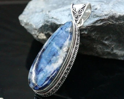 GJ69 GW SODALITH 42x15mm TROPFEN *XL* BLAU VINTAGE ANHÄNGER +*TOP* +KETTE / LEDE - Bild 1 von 4