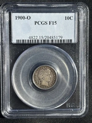 1900-O Barber Dime PCGS F-15 - 1900 O Barber 10c PCGS F-15 - OBH - Free Shipping - Image 1 of 4