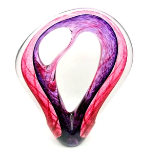 6.75" x 8.5" Signed NEIL DUMAN '14 Heavy Pink Abstract Art Glass Sculpture NICE - Picture 1 of 9