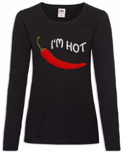 Chili I'm Hot Damen Langarm T-Shirt Chili Peppers peperoncino Fun Hottie - Picture 1 of 1