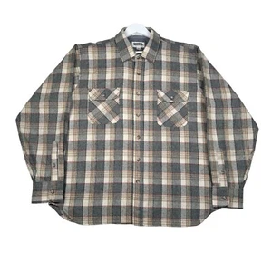 Vintage 90s Shelter Bay by Arrow Men's Plaid Flannel Shirt - XL - Tan Gray - Picture 1 of 7