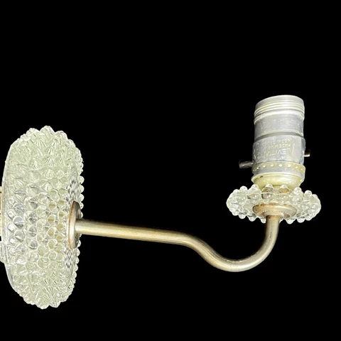 Vintage Art Deco Cut Glass Wall Sconce Light Fixture Hobnail Pattern Cover
