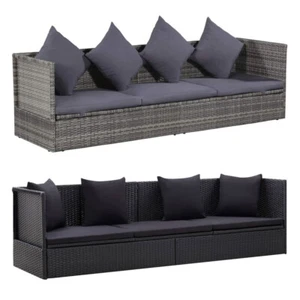 Gartensofa Lounge Gartenmöbel Poly Rattan Sofabett Verstellbar Schwarz/Grau Neu - Bild 1 von 14