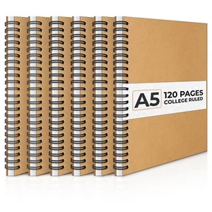 6 Pack Spiral Notebook 8.3"x5.8" Ruled Paper Notebooks for School Office Writing - Picture 1 of 9
