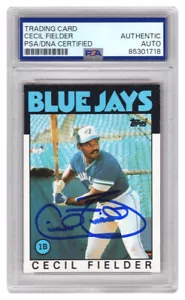Cecil Fielder Signed Blue Jays 1986 Topps RC Baseball Trading Card #386 - (PSA) - Picture 1 of 2
