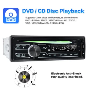Single 1 DIN Car Radio Stereo DVD/CD FM Audio Bluetooth MP3 Player Audio USB SD - Picture 1 of 12