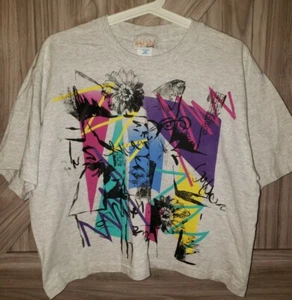 Kathy Ireland Active Vintage 90's Gray Multi Color Single Stitch Crop TShirt XL - Picture 1 of 4