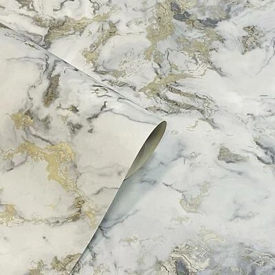 Papel Pintado Bahía Mármol Arthouse Mono 923001 Remolinos Abstractos Metálico Dorado Foto 1 de 4