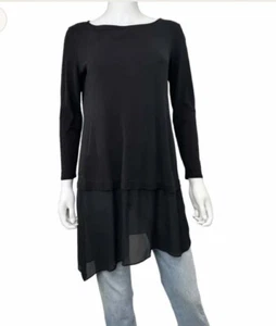 Eileen Fisher 100% Silk Black Layered Tunic Blouse Shirt Top Tiered Sheer SP - Picture 1 of 9