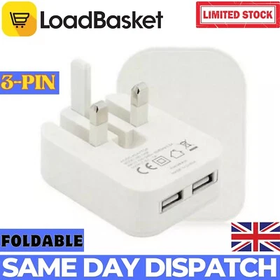 Enchufe de pared de red de 3 pines doble puerto USB plegable enchufe adaptador de carga rápida para teléfono - Imagen 1 de 4