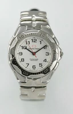 Charles Delon Orologio Mens White Inossidabile Argento Nero Gomma Acqua Resist - Immagine 1 di 3