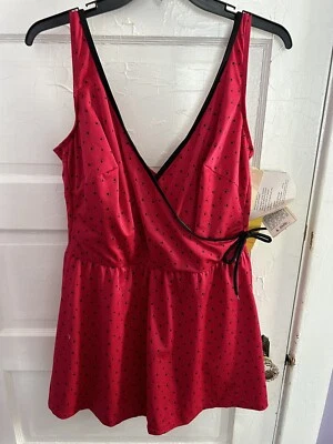 Винтажный Редкий Купальник Lane Bryant Игровой костюм Плиссированный Красный Размер 42 NTW - Изображение 1 из 4