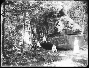 3ATE 1800s or EARLY 1900s GLASS NEGATIVE, PEOPLE, LARGE ROCKS ++, UNKNOWN LOCAL - Picture 1 of 2