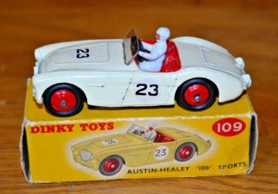 ВИНТАЖНЫЙ DINKY No.109 Austin Healey Sports; Белое Тело; Цветная точечная коробка - Изображение 1 из 4