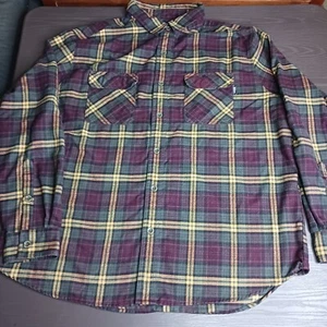 Botón de franela a cuadros Woolrich trabajo exterior manga larga púrpura verde talla XL - Imagen 1 de 13