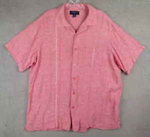 Saddlebred Mens XL Pale Red Chambray Linen Blend Button-down Shortsleeve Shirt - Picture 1 of 4
