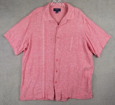 Saddlebred Mens XL Pale Red Chambray Linen Blend Button-down Shortsleeve Shirt - Image 1 of 4