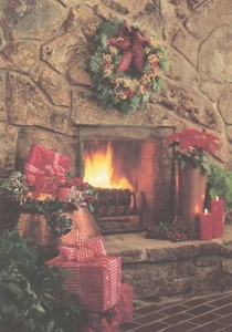 WARM FIREPLACE SCENE Hallmark Christmas Greeting Card w/ Envelope MG12 b - Picture 1 of 3