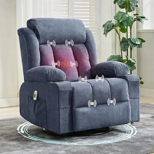 360° Swivel Rocker Recliner Chair w/Heat+Massage, Oversized Lounge Sofa w/USB - Picture 1 of 50