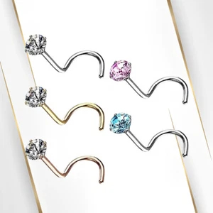 5Pk 20G Nose Ring Screw Stud Surgical Steel with CZ Gem Nose Piercing Jewelry - Picture 1 of 16