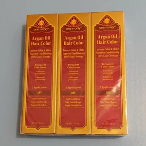 (3) ONE 'N ONLY ARGAN OIL HAIR COLOR 2RV RED VIOLET BLACK PERMANANT COLOR CREAM - Picture 1 of 7