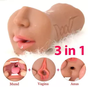 Schmatzende Taschenmuschi 3 in 1 (Mund + Vagina + Anal) Masturbator Sexspielzeug - Picture 1 of 9